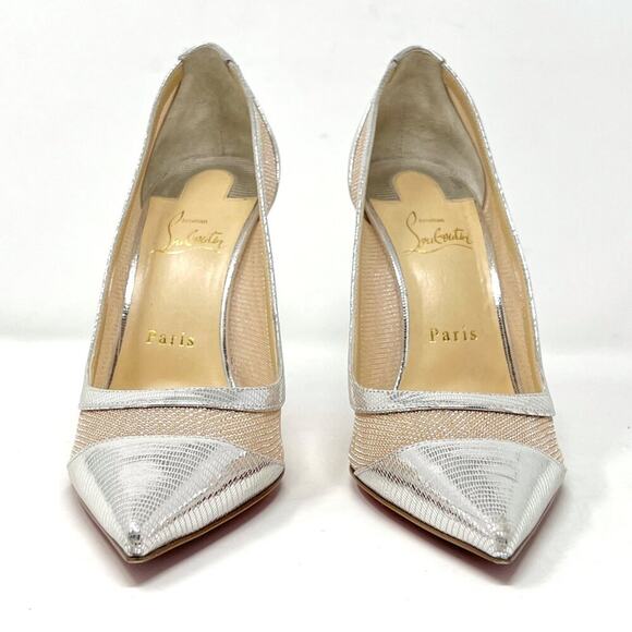 Christian Louboutin Silver Leather Mesh Galativi Pumps– Size 40 - Picture 4 of 10
